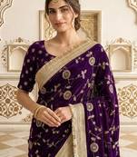 Purple embellished embroidered satin saree