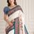 Off white women madhubani print dola silk saree with unstitched blouse piece