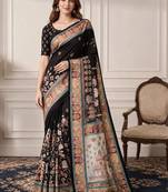 Black women ethnic motifs silk blend designer saree