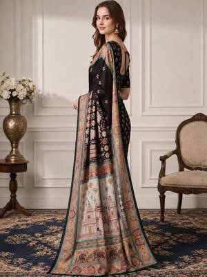 Black women ethnic motifs silk blend designer saree 2