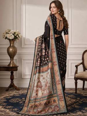 Black women ethnic motifs silk blend designer saree 3