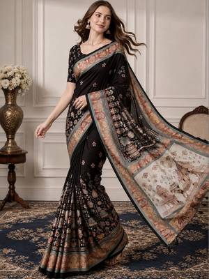 Black women ethnic motifs silk blend designer saree 4