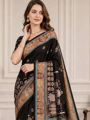 Black women ethnic motifs silk blend designer saree 5