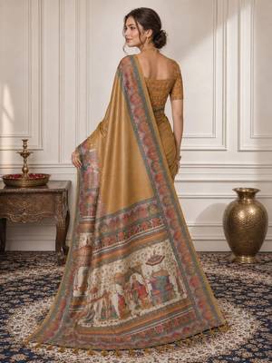 Gold ethnic motifs silk blend designer saree 3
