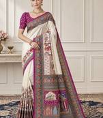 Off white paisley silk blend designer saree
