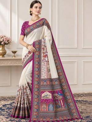 Off white paisley silk blend designer saree 2
