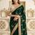 Green floral embroidered satin saree