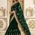 Green floral embroidered satin saree