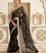 Black embellished embroidered satin saree