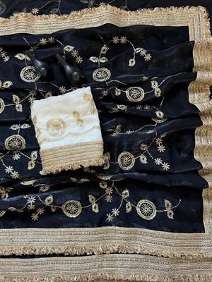 Black embellished embroidered satin saree 5