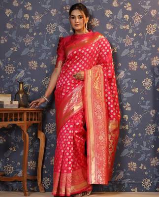 Pink woven design saree 1