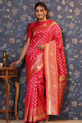 Pink woven design saree