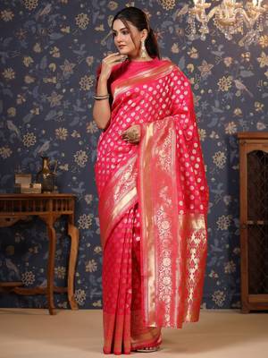 Pink woven design saree 2