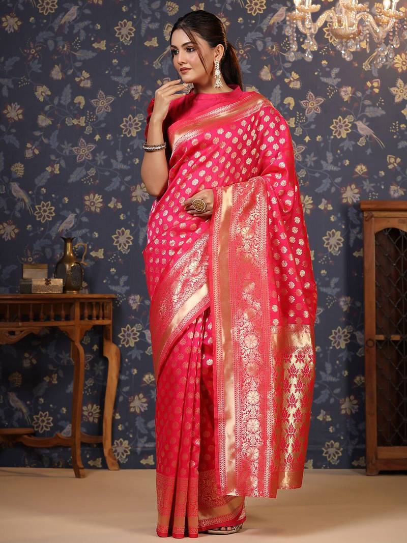 Pink woven design saree