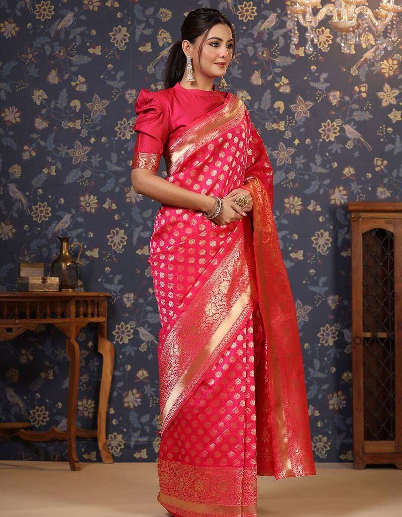 Pink woven design saree