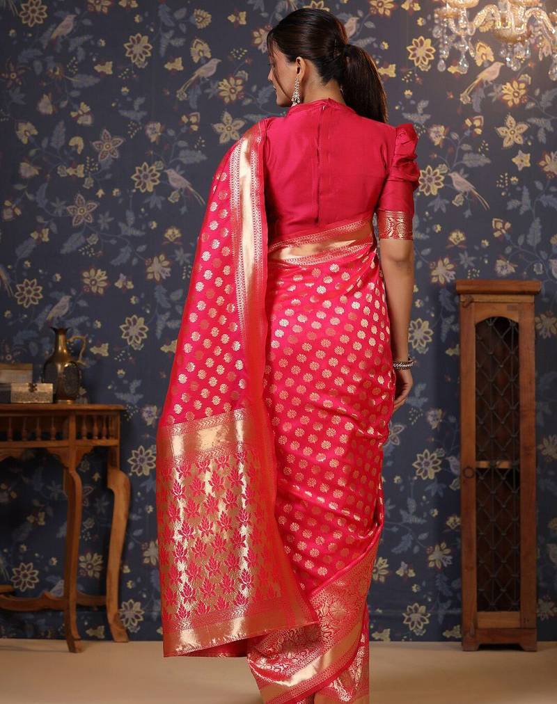 Pink woven design saree
