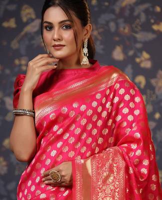 Pink ethnic motif woven design  saree 1