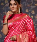 Pink ethnic motif woven design  saree