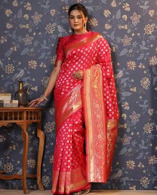 Pink ethnic motif woven design  saree 2