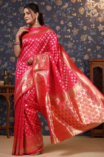 Pink ethnic motif woven design  saree