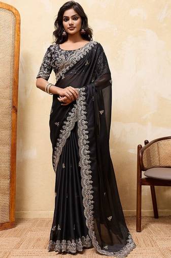 Black embroidered saree
