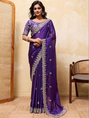Purple embroidered saree 1