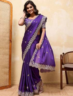 Purple embroidered saree 3