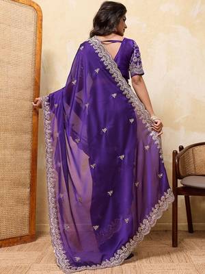 Purple embroidered saree 4