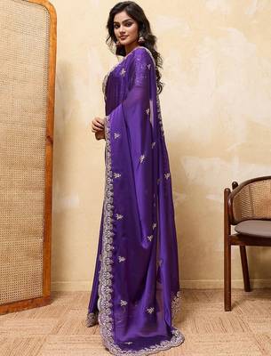 Purple embroidered saree 5