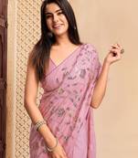 Mauve sequence embroidered designer saree with blouse