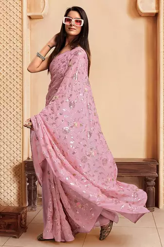 Mauve sequence embroidered designer saree with blouse