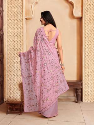 Mauve sequence embroidered designer saree with blouse 5