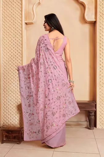 Mauve sequence embroidered designer saree with blouse
