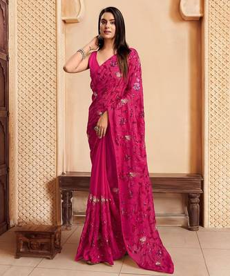 Pink sequence embroidered designer saree with blouse 1