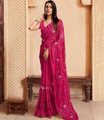 Pink sequence embroidered designer saree with blouse