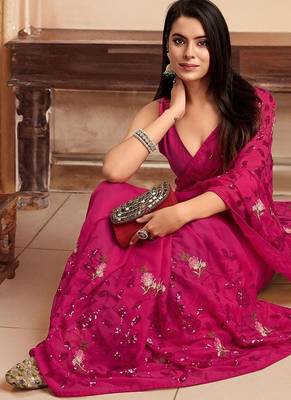 Pink sequence embroidered designer saree with blouse 3