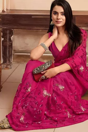 Pink sequence embroidered designer saree with blouse