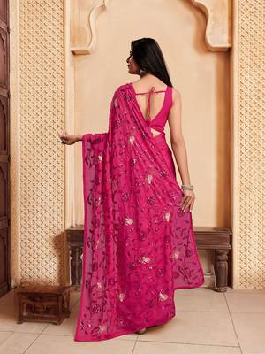 Pink sequence embroidered designer saree with blouse 5