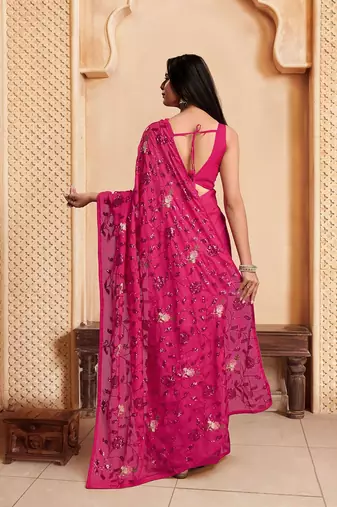 Pink sequence embroidered designer saree with blouse