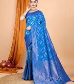 Blue ethnic motifs woven design zari art silk banarasi saree