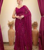 Purple sequence embroidered saree with blouse