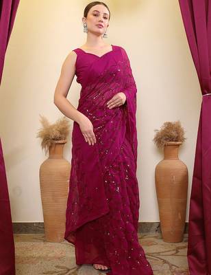 Purple sequence embroidered saree with blouse 3