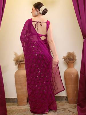 Purple sequence embroidered saree with blouse 4