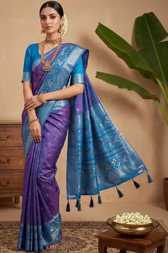 Purple woven design pochampally blouse piece & sarees