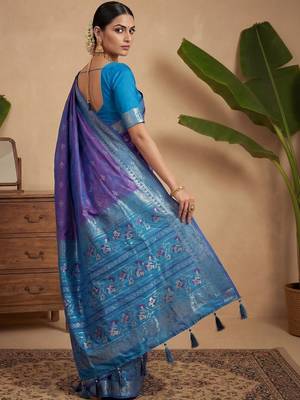 Purple woven design pochampally blouse piece & sarees 2