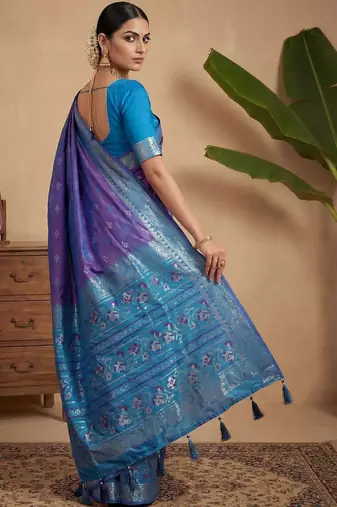 Purple woven design pochampally blouse piece & sarees