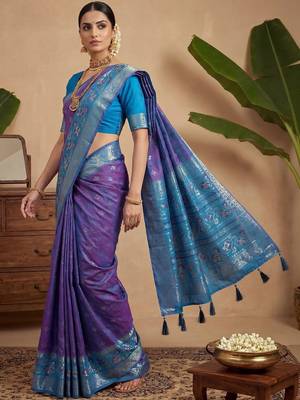 Purple woven design pochampally blouse piece & sarees 3