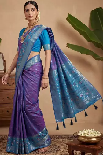 Purple woven design pochampally blouse piece & sarees