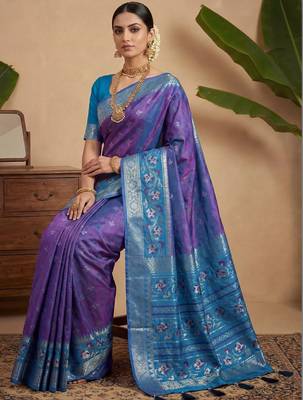 Purple woven design pochampally blouse piece & sarees 4