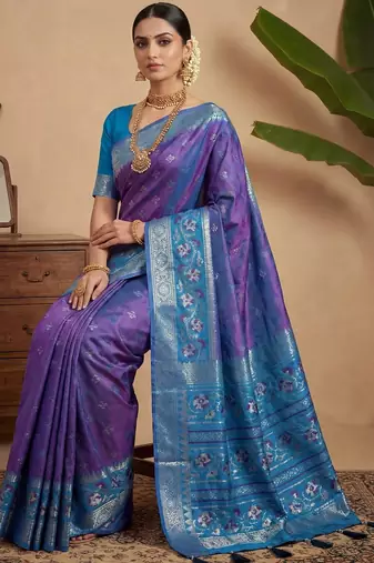 Purple woven design pochampally blouse piece & sarees